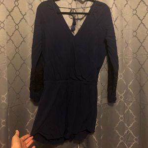 Long Sleeve Navy Blue Romper - Express